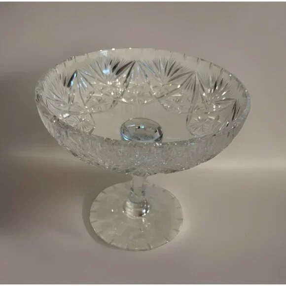 American Brilliant Cut Lead Crystal Compote EAP Pedestal Dish Footed Candy Bowl